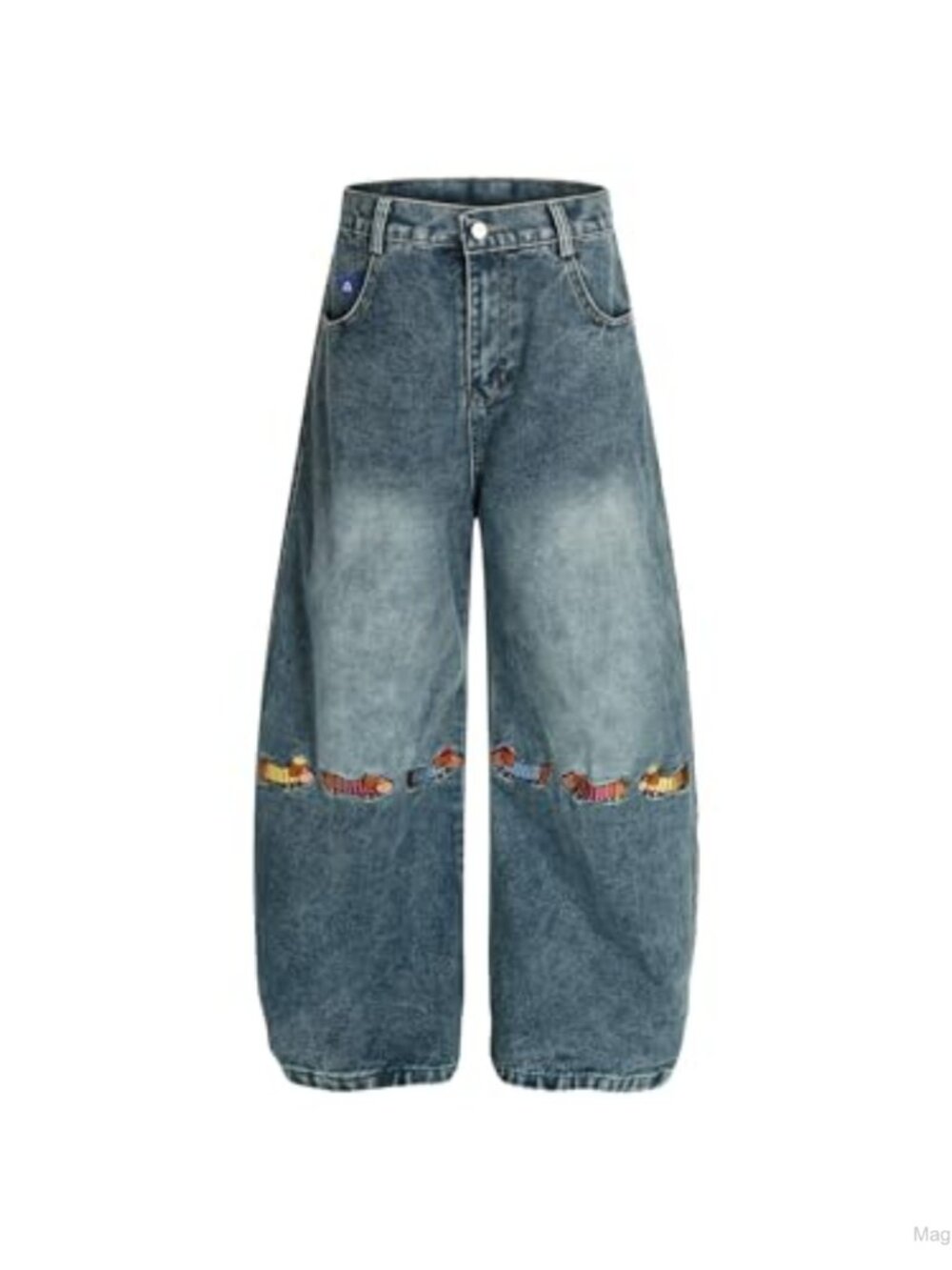 Dachshund Embroidered Baggy Barrel Jeans Wide Leg Y2K Streetwear